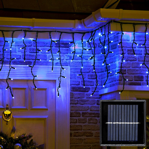 LED blue solar icicle lights green wire