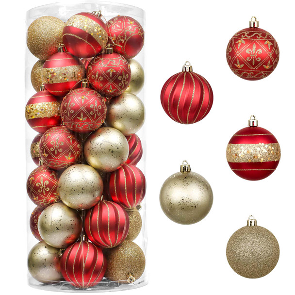 35pcs 7cm Red Gold Sparkling Christmas Bauble Ornaments