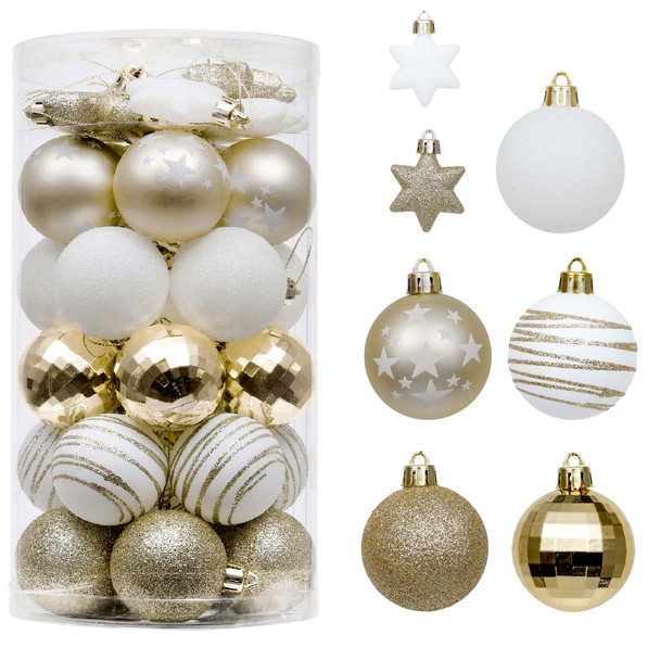 35pcs 5cm White Gold Christmas Bauble Ornaments