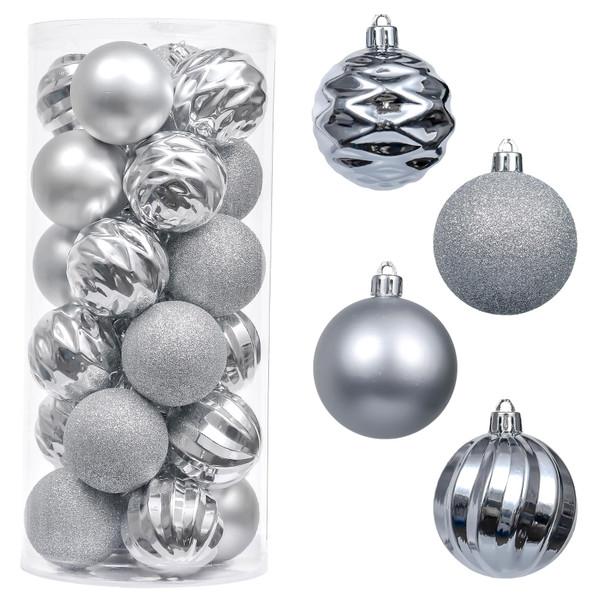 24pcs 6cm Silver Christmas Bauble Ornaments