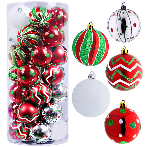 35pcs 7cm Red Green Silver White Christmas Bauble Ornaments