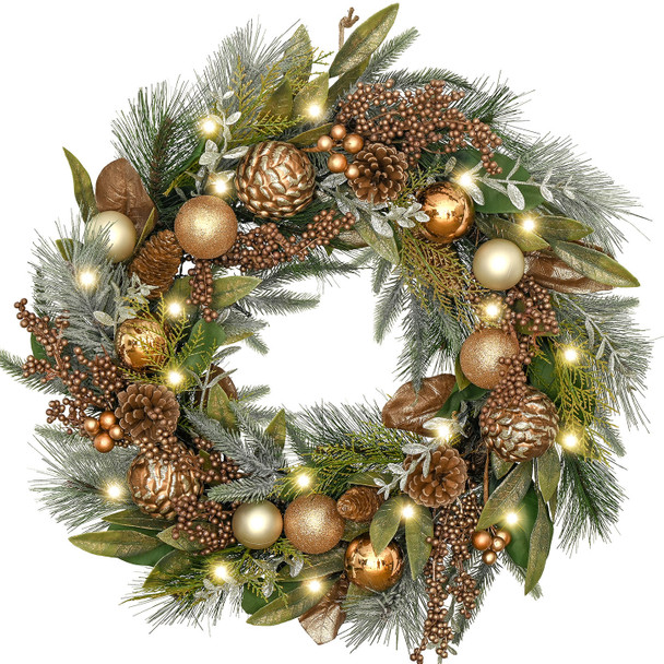 61cm Christmas Bronze Copper Gold Wreath with LED Lights