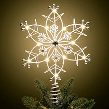 21cm White Christmas Snowflake Tree Topper LED Warm Lights