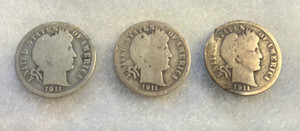 1911 Barber Dimes (3 coins)