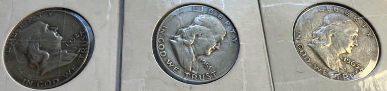 1951, 1952 & 1963 Benjamin Franklin Half Dollars (3 coins)