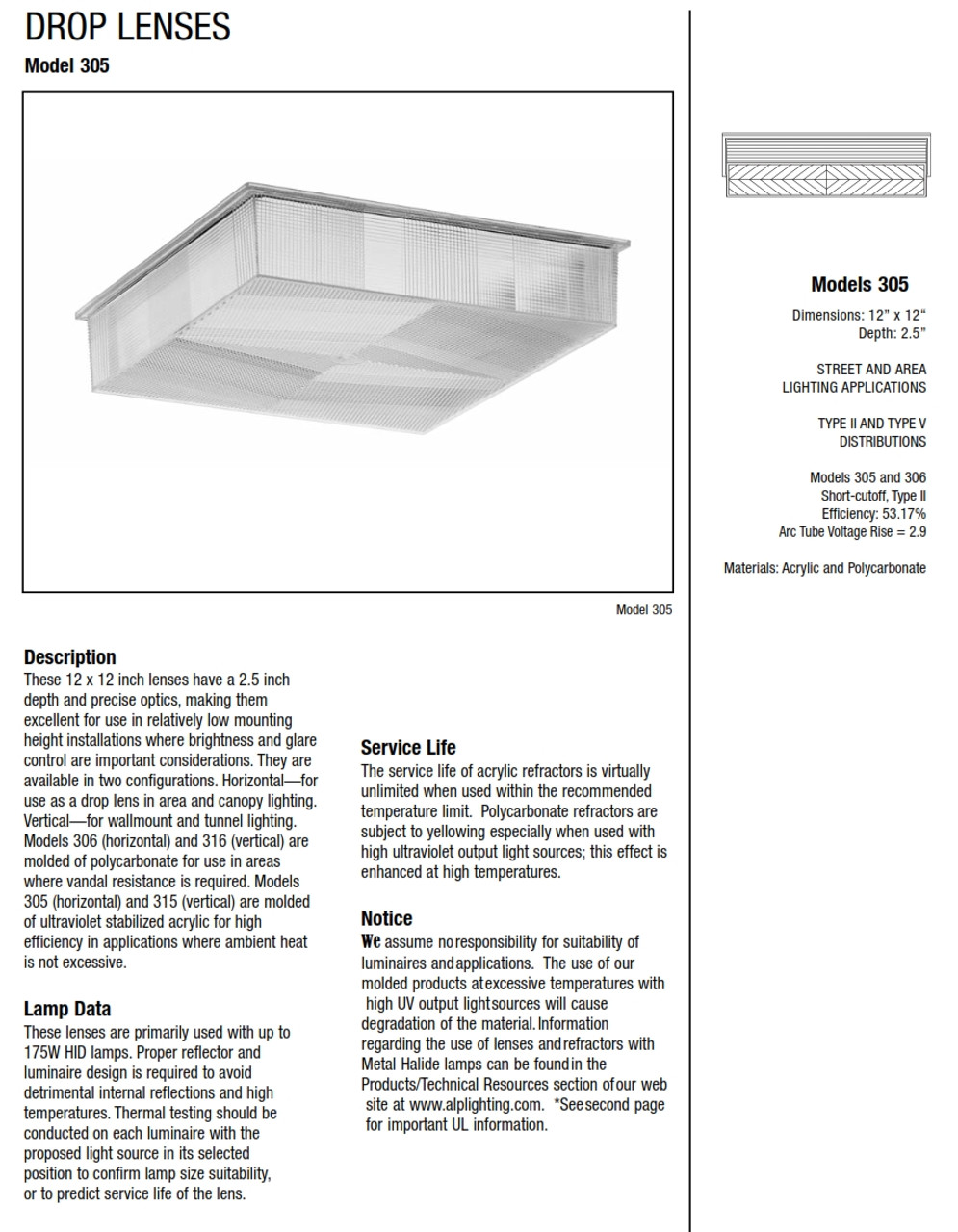 LEX-305-A  12" x 12" Acrylic Lens Replacement for Canopy Fixtures