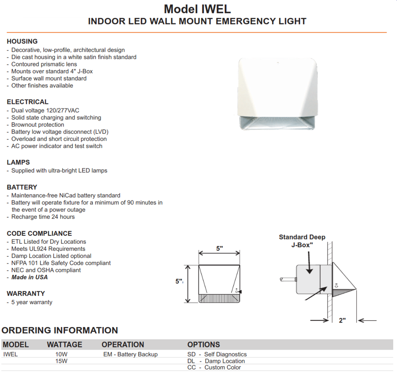 Standard Bright LED Emergency Light | White or Black Housing