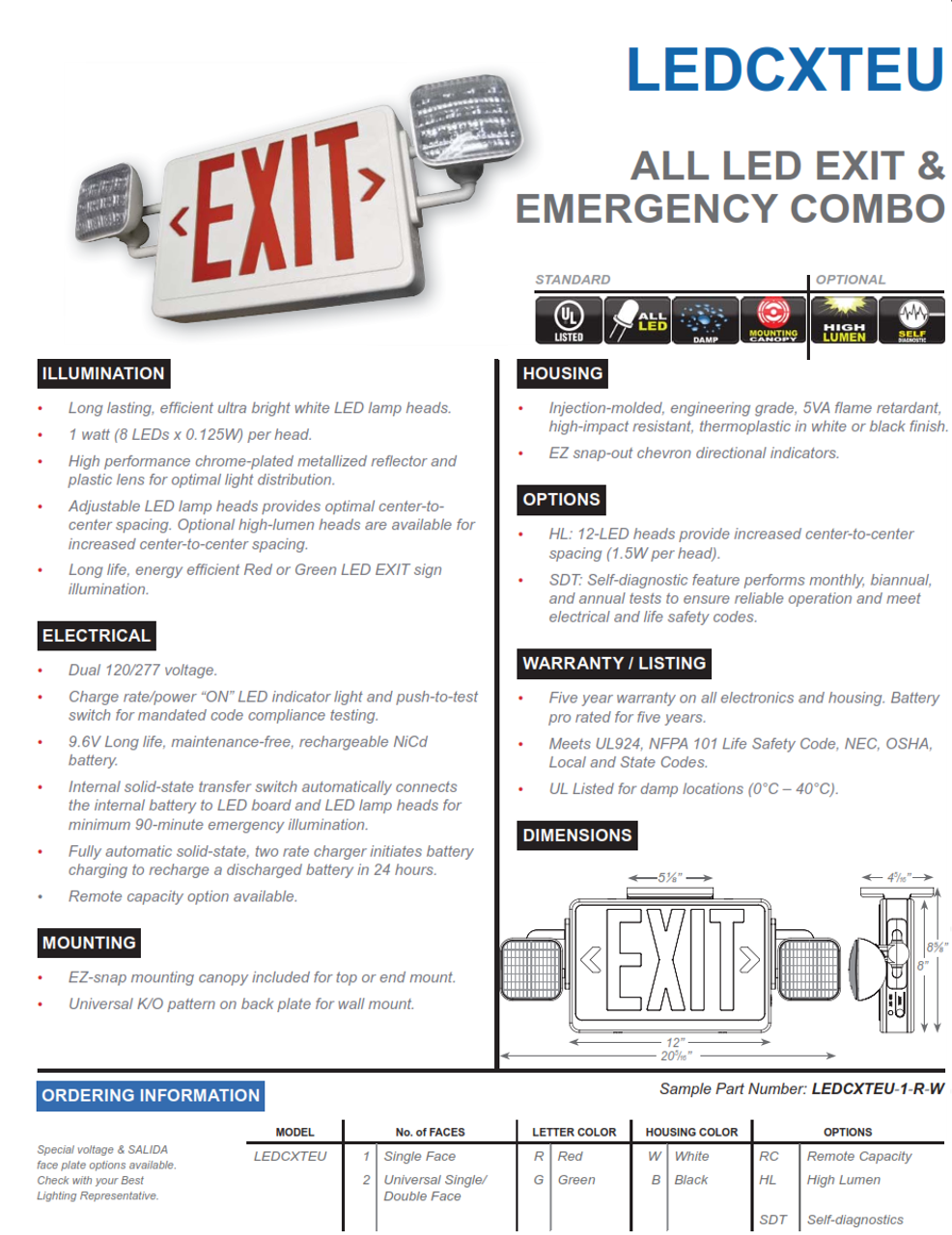 LEDCXTEU  LED Exit and Emergency Combination Sign