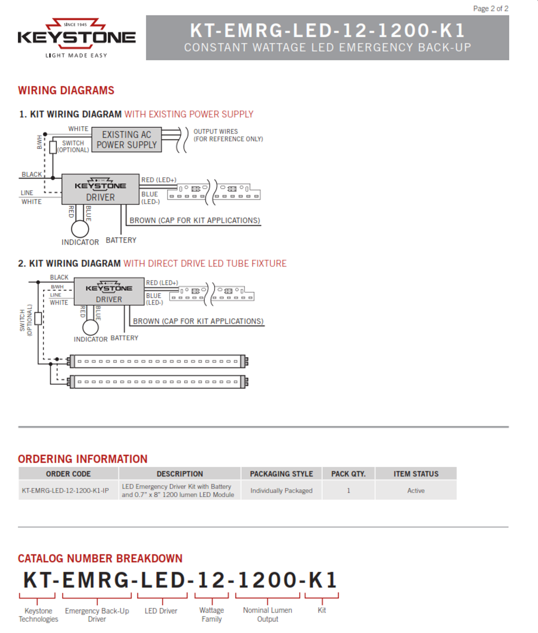 Keystone KT-EMRG-LED-12-1200-K1- LED Emergency Backup