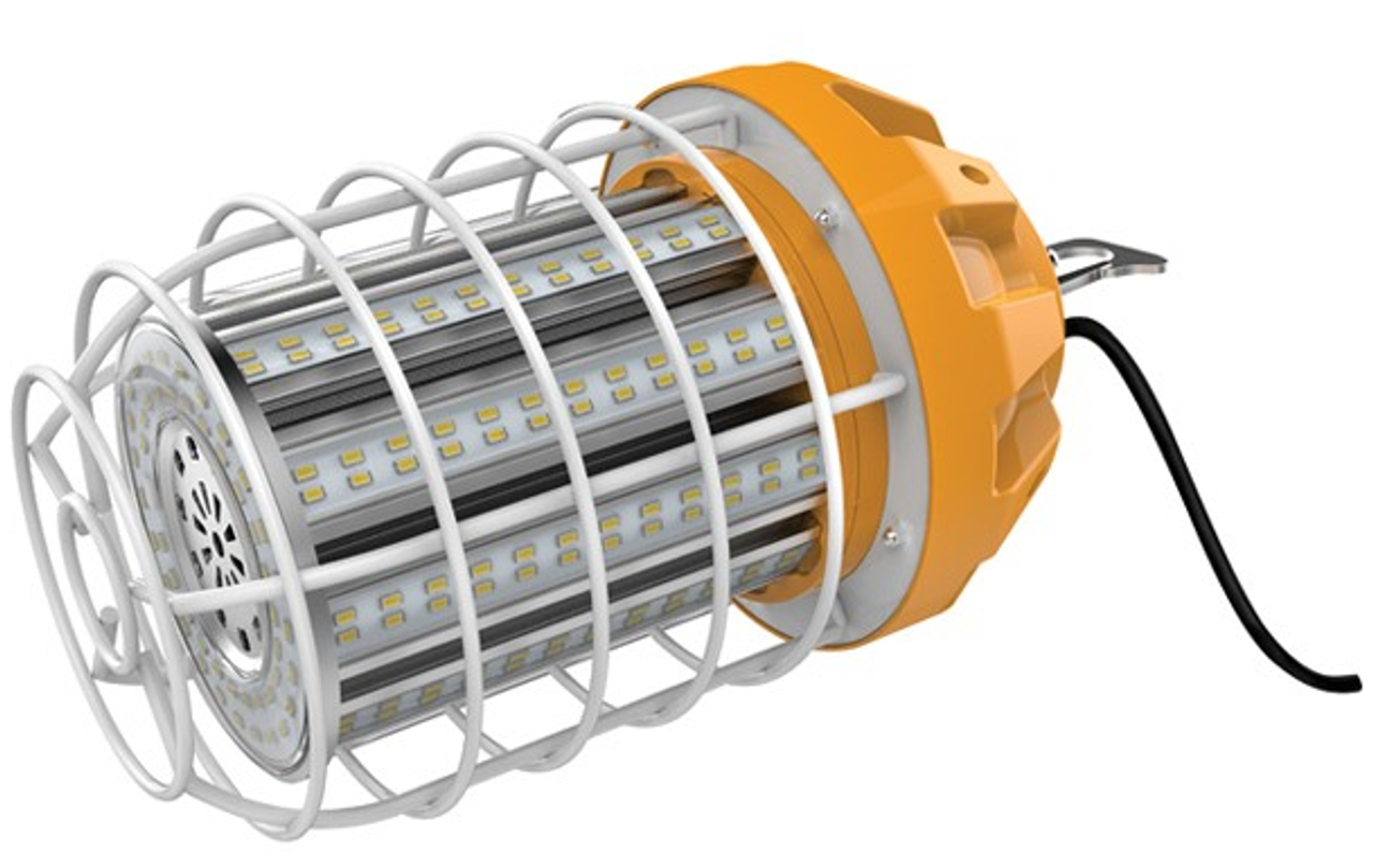 Satco 80 watt - LED HI-lumen temporary hi-bay caged lamp; 5000K; Integrated / plug and hook; 100-277 volts - Lighting Supply Outlet