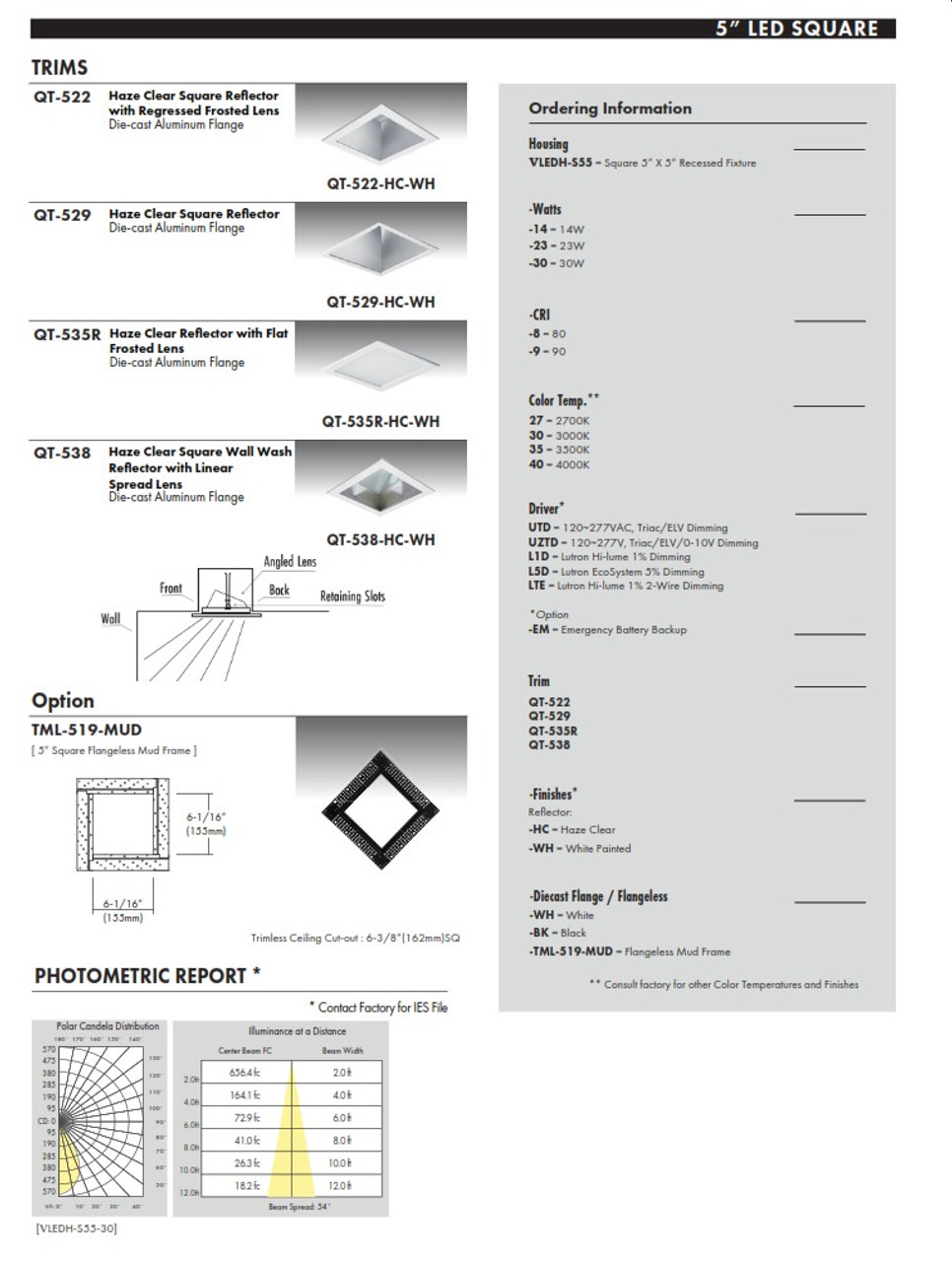  5” Square LED Recessed Commercial Downlight