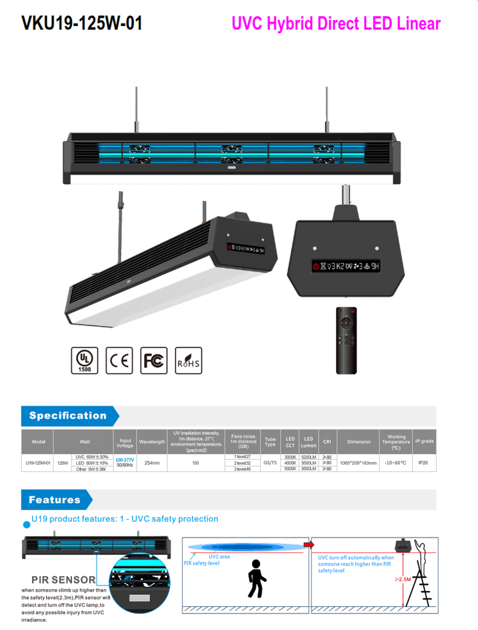 UV-C Linear LED Purification Light