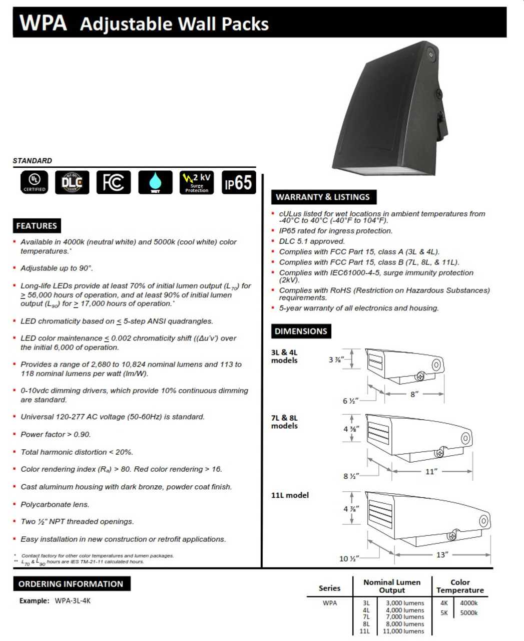 LED ADJUSTABLE WALL PACK - 3L, 4L, 7L, 8L, 11L