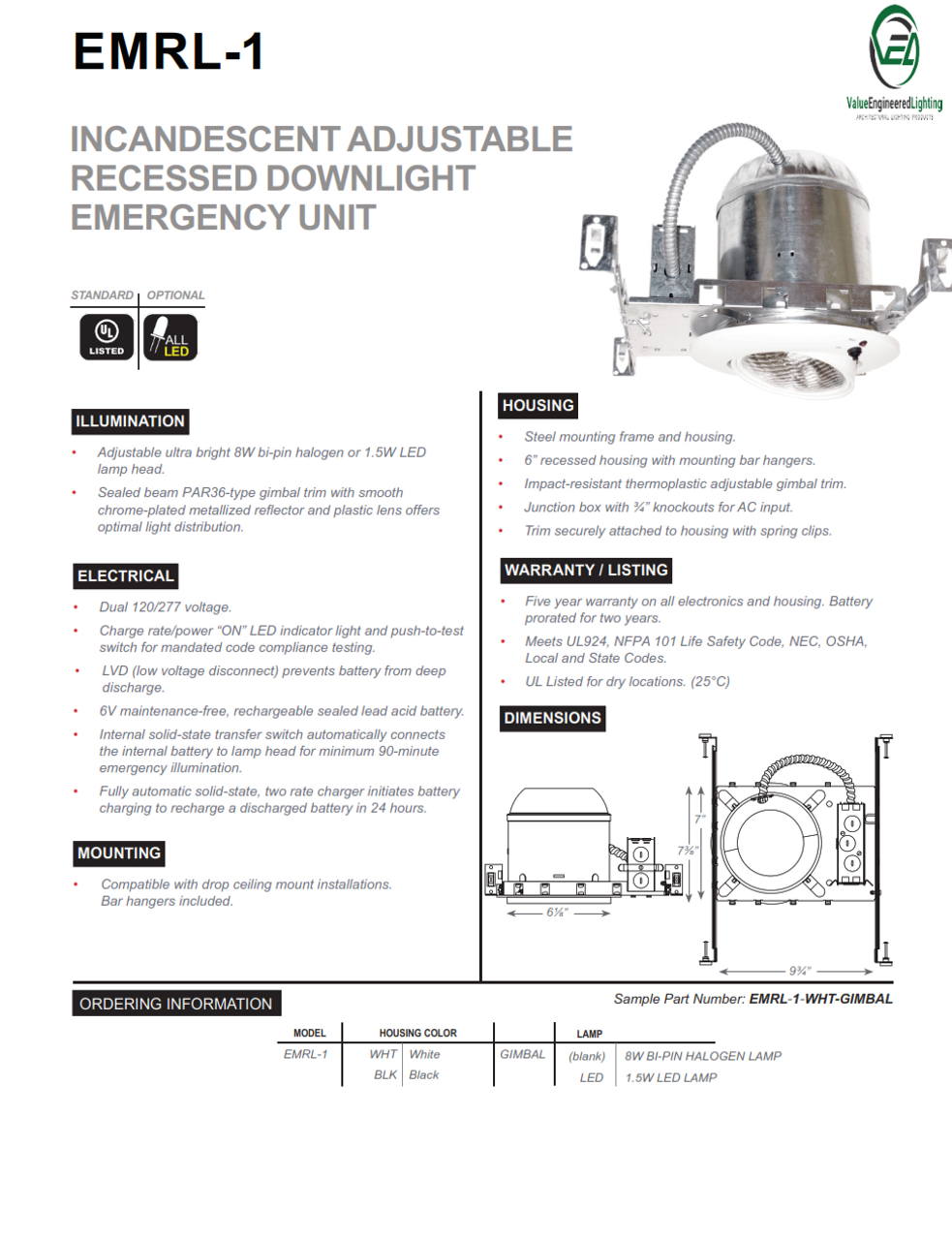 Incandescent Adjustable Recessed Downlight Emergency Unit