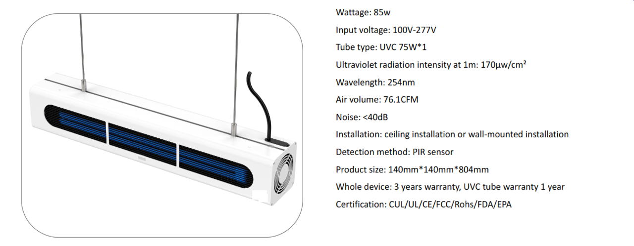 Wallpuri Linear and Wallmount UV-C Air Sterilization Fixture
