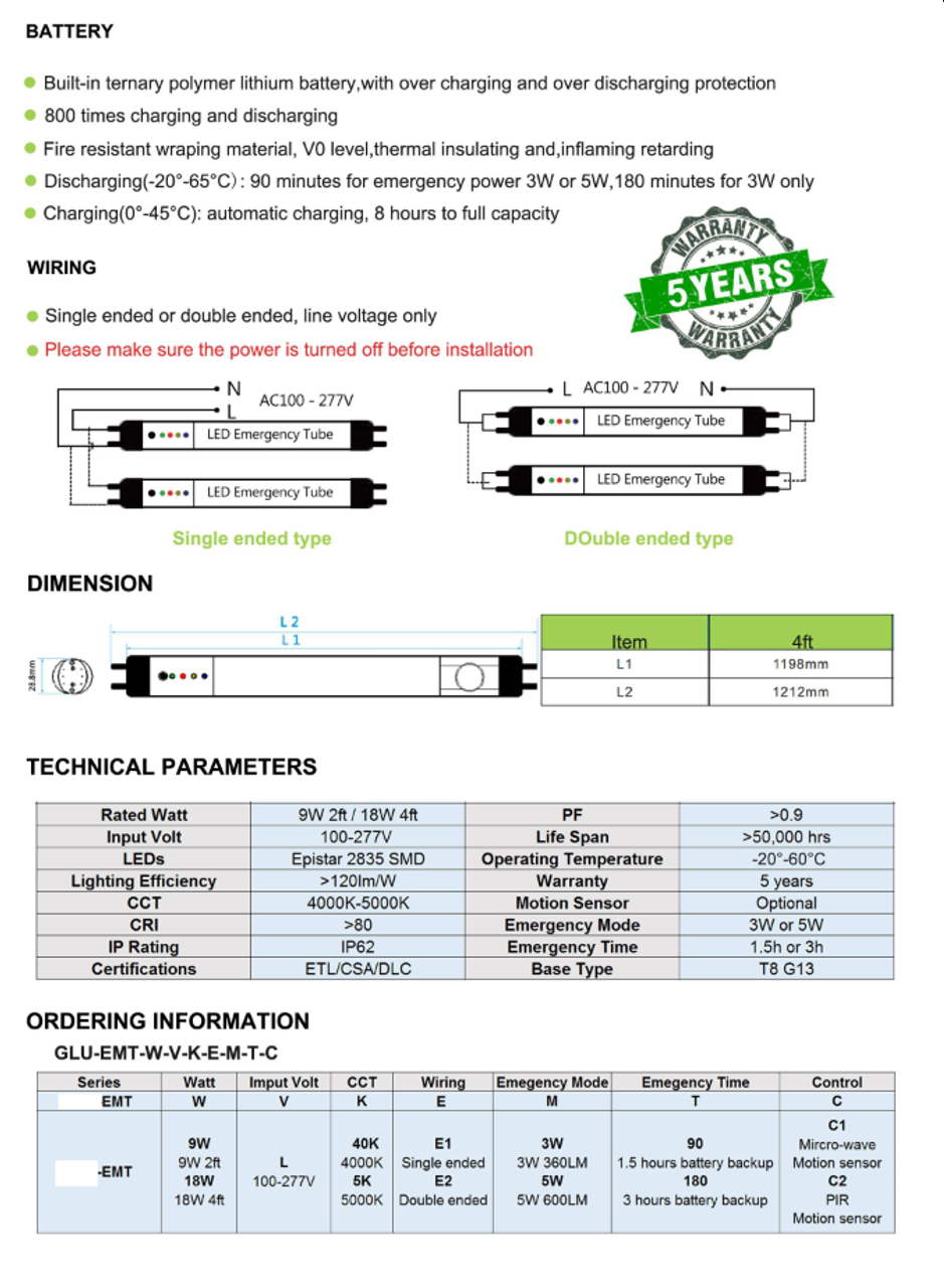 Battery Backup LED T8 Tubes