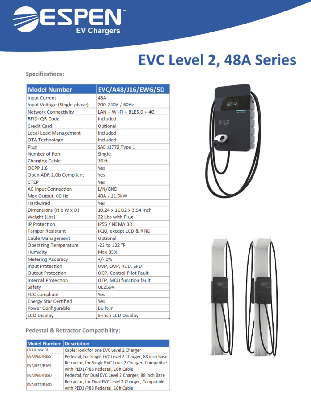 Level 2 Plus – 48A, Commercial Use EV Charger EVV/A48/J16/EWG/SD