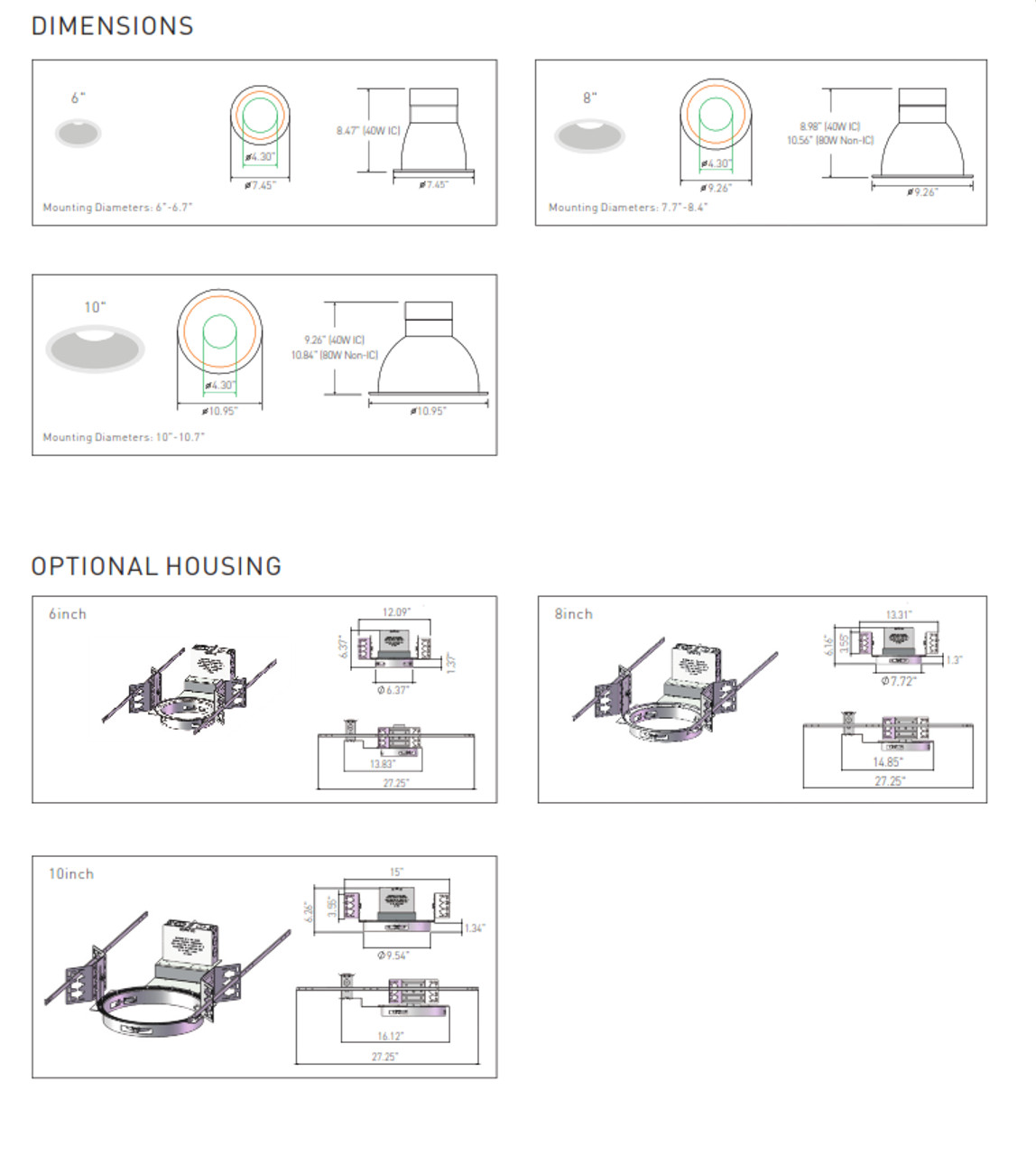 6, 8 and 10" Wattage and Color Selectable Commercial Recessed Downlight