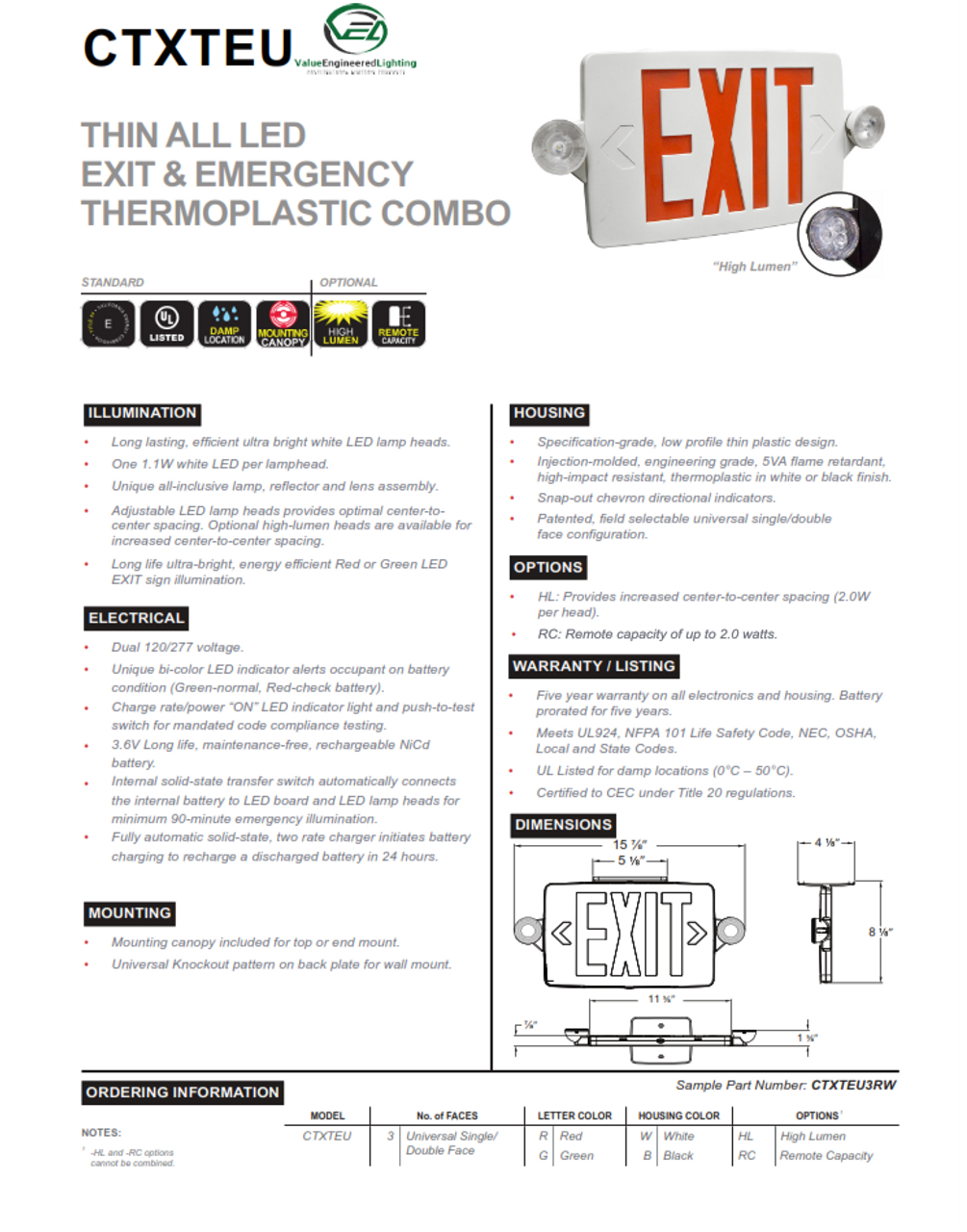 Thin All LED Exit and Emergency Thermoplastic Combo