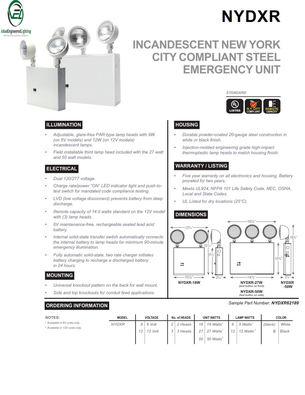 Incandescent New York City Compliant Steel Emergency Unit