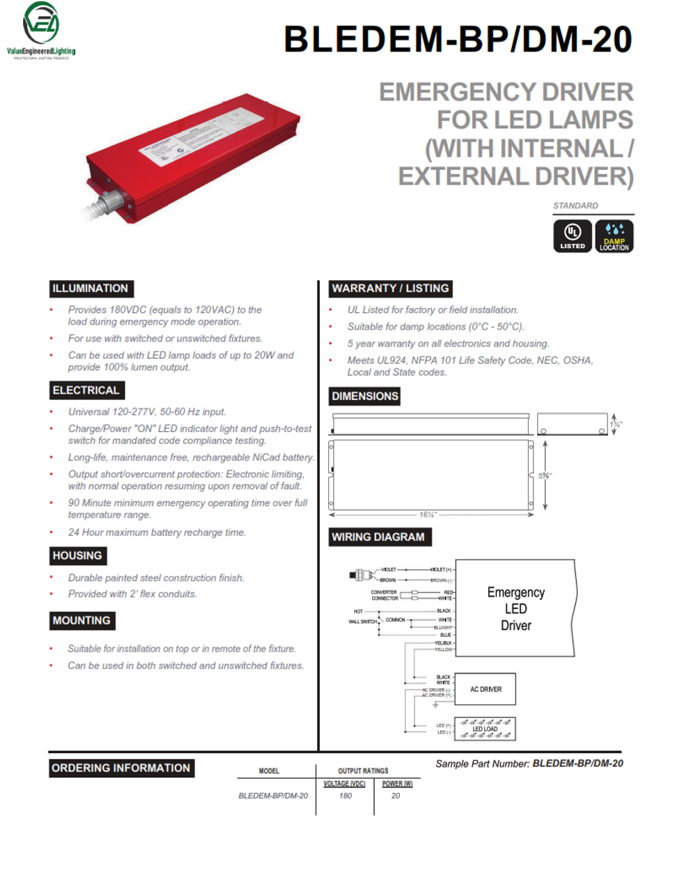 Emergency Driver for LED Lamps (With Internal/External Driver)