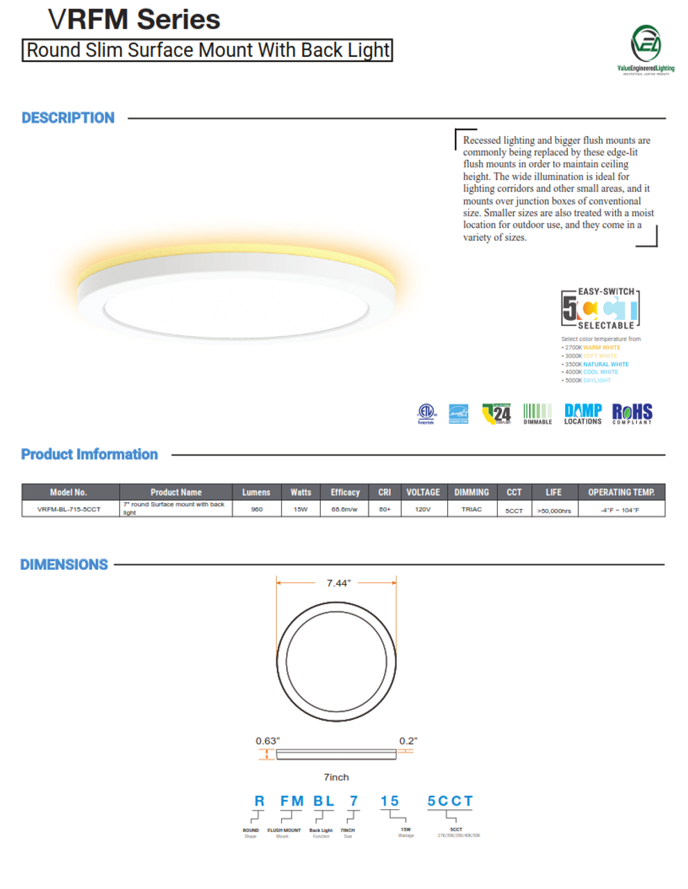 Round Slim Surface Mount With Back Light