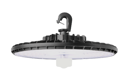 VE's VHB08 is a compact, round, budget-friendly high bay that combines great performance with premium aesthetics. The stylish exterior design is very adaptable and can be seamlessly integrated into various environments without  being obtrusive. The unique structural design provides maximum durability and reliability, while supporting Hook, Pendant, and surface three installation methods, replacing MH up to 1000W. Each model of the VHB08 series supports color temperature adjustment, and 4 positions wattage regulation, reducing product stocking budgets. Optional for Emergency and Sensor. It's ideal for a variety of commercial and industrial lighting applications such as warehouses, manufacturing, and stadiums.