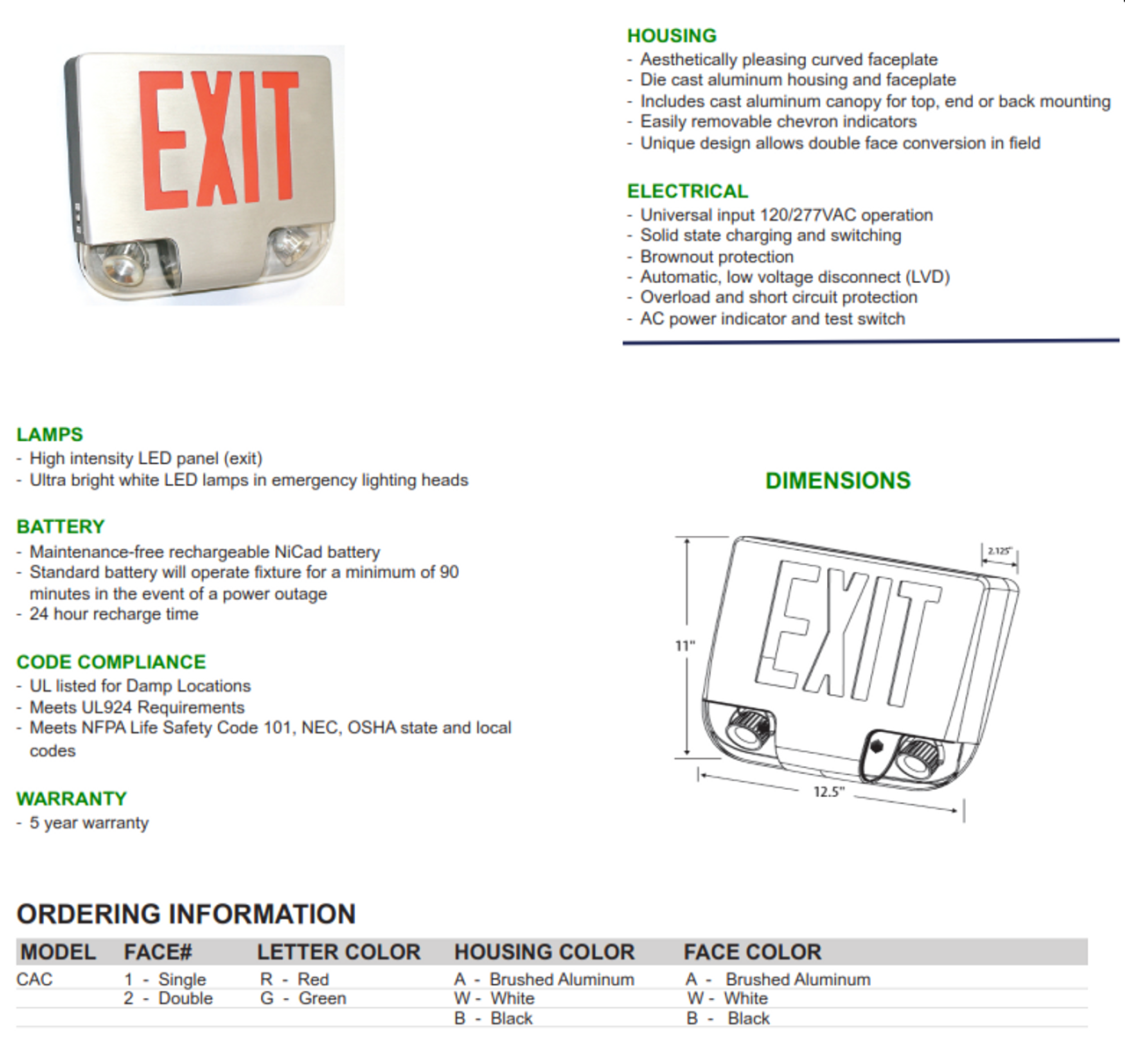 Diecast Aluminum Exit/Emergency Combination