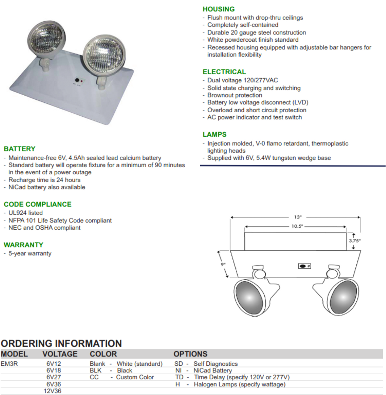 Recessed Twin Head Emergency