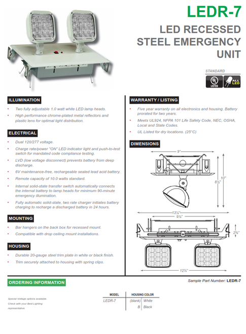  LED RECESSED STEEL EMERGENCY UNIT LEDR-7