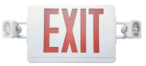 Ultra-bright, energy efficient, long-life Red or Green LED
EXIT sign illumination.
• Ultra-bright, energy efficient, long-life White LED adjustable
LED lamp heads provide up to 30-ft center-to-center
spacing with 3-ft path of egress at 10-ft mounting height.
• 1.5 watt (3 LEDs x 0.50 watt) per head.
• Unique all-inclusive lamp, reflector and lens assembly.
ELECTRICAL
• Dual 120/277 voltage.
• Unique bi-color LED indicator light alerts occupant on
battery condition (Green-normal, Red-check battery).
• Charge rate/power “ON” LED indicator light and push-totest switch for mandated code compliance testing.
• 3.6V long life, maintenance-free, rechargeable NiCd
battery.
• Internal solid-state transfer switch automatically connects
the internal battery to LED board and LED lamp heads for
minimum 90-minute emergency illumination.
• Fully automatic solid-state, two rate charger initiates battery
charging to recharge a discharged battery in 24 hours.
MOUNTING
• Mounting canopy included for top or end mount.
• Universal knockout pattern on back plate for wall mount.
HOUSING
• Injection-molded, engineering grade, 5VA flame retardant,
high-impact resistant, thermoplastic in white or black finish.
• Snap-out Chevron directional indicators.