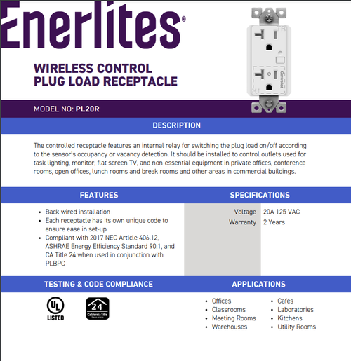 PL20R-Enerlites Plug Load Recepatacle