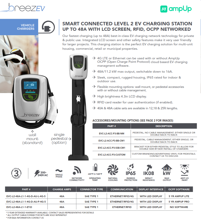 Networked Level 2 Commercial EV Charger, 48A, Commercial EV Chargers, EV  Chargers