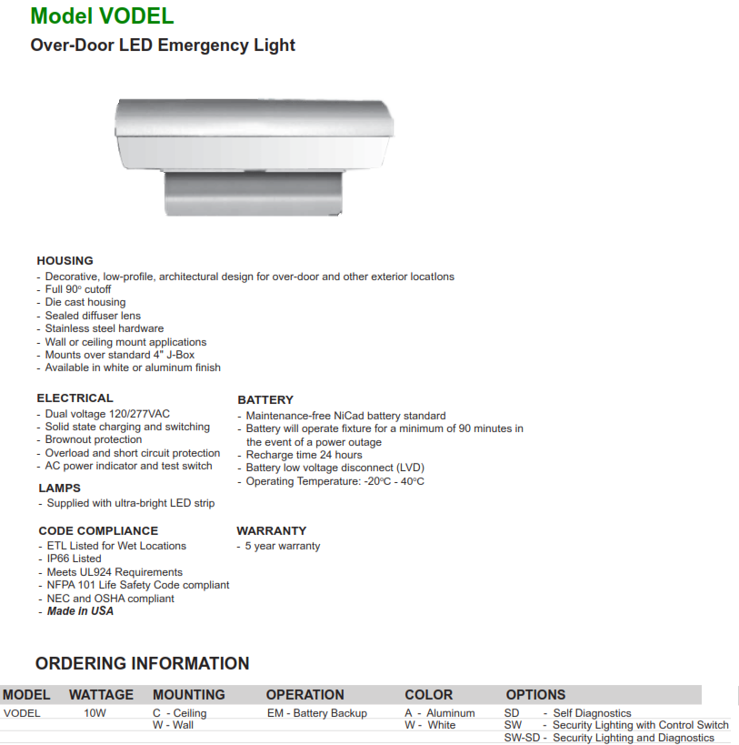 Standard Bright LED Emergency Light | White or Black Housing