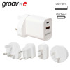  Groove Dual USB-C & USB-A Multi Charger 20W with UK/EU/USA/AUS Adaptors White | GVMA113WE 