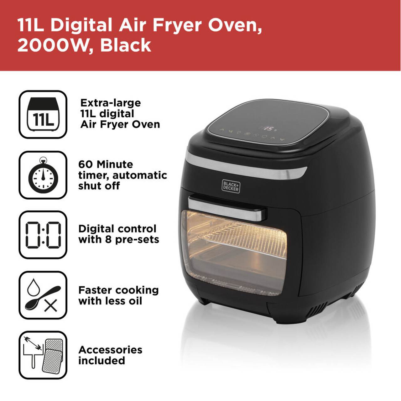 Black Decker 5 in 1 Digital Air Fryer Oven 11L BXAF17088GB