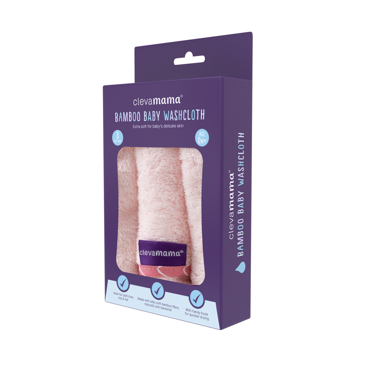 ClevaMama Bamboo Baby Washcloth Set (3Pk) Pink 3535