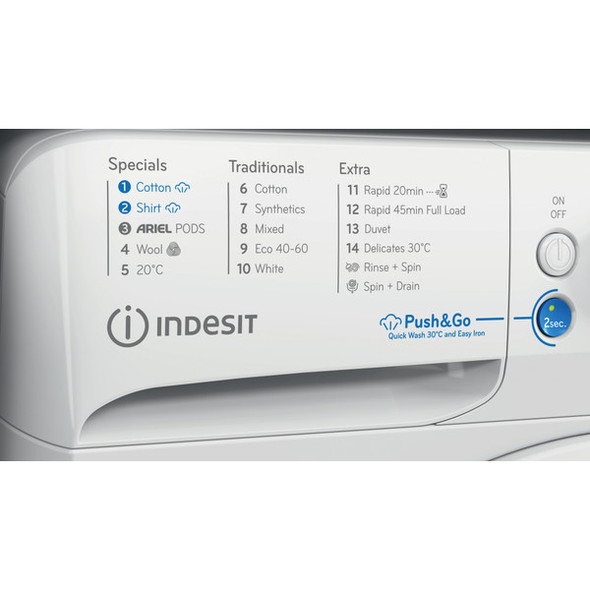 Indesit 11kg Steam Push&Go Washing Machine 1400rpm - White | BWE111496XWVUK