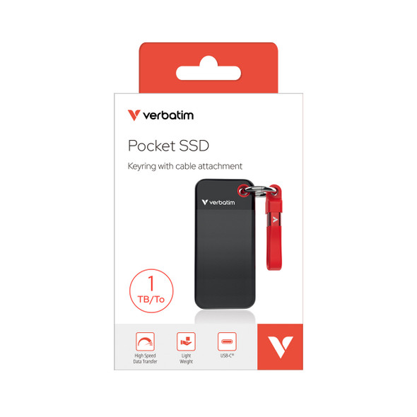  Verbatim Pocket SSD Keyring with cable attachment - 1TB Black/Red | 32192 