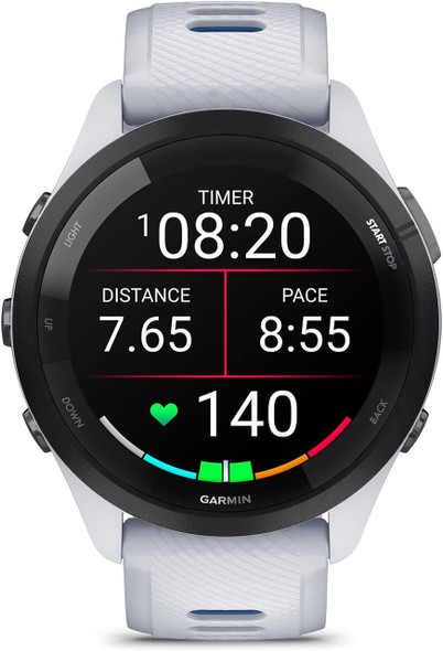  Garmin Forerunner 265 Music Smartwatch - Black Bezel with Whitestone Case and Whitestone/Tidal Blue Silicone Band | 010-02810-11 