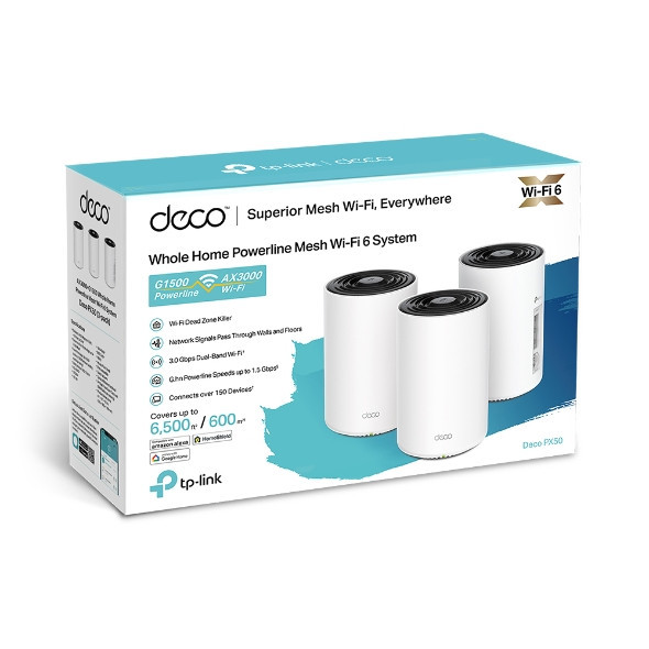  TP-Link AX3000 + G1500 Whole Home Powerline Mesh WiFi 6 System (3 Pack) | Deco PX50 3PK 