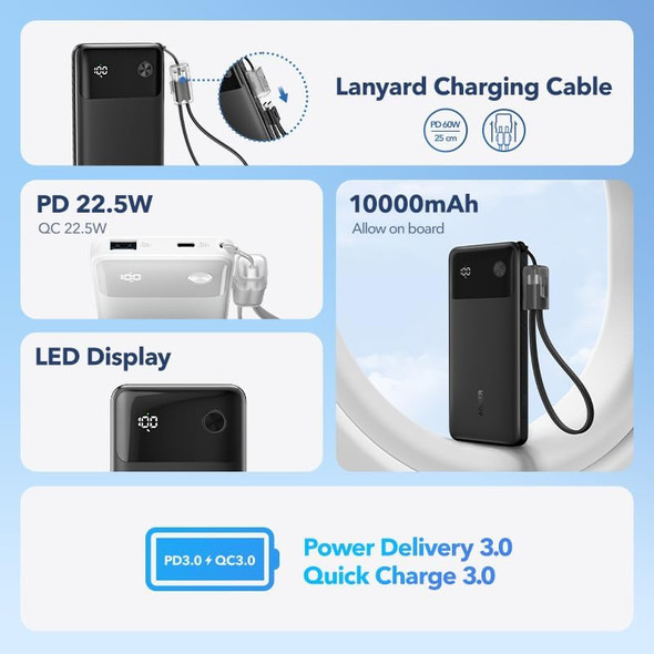  Anker 22.5W 10,000mah Power Bank - Black | A1388H11 