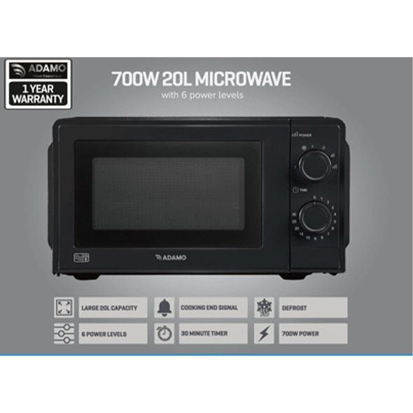 Adamo ADAMO SDA2638ED 20L 700W Manual Microwave - Black 