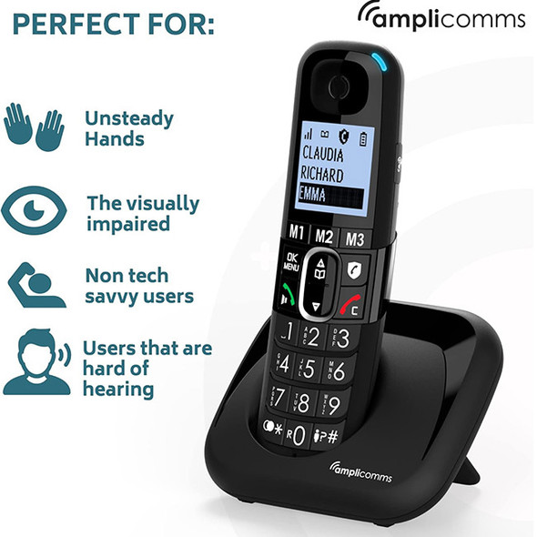  Amplicomms ATL1423440 BigTel 1500 Cordless Big Button Phone for Elderly Solo | Black 