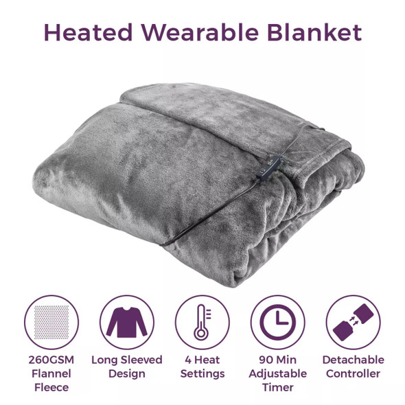  Carmen C81149GRY Heated Wearable Washable Blanket 183cm x 155cm | Grey 