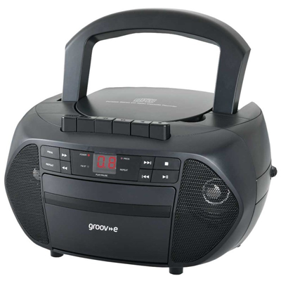 Groov-e Boombox Portable CD & Cassette Player with Radio - Black | GVPS833BK