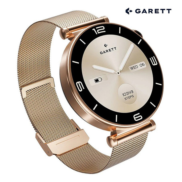  Garett Rose Gold Smartwatch | Mesh (with Additional White Leather Quick Release Strap) | ROSE GOLD MESH 