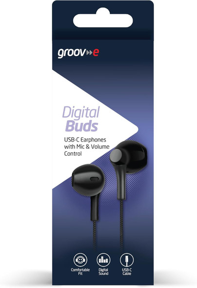  Groove Black Digital Buds USB-C Earphones with Mic & Volume Control | GVEB16BK 