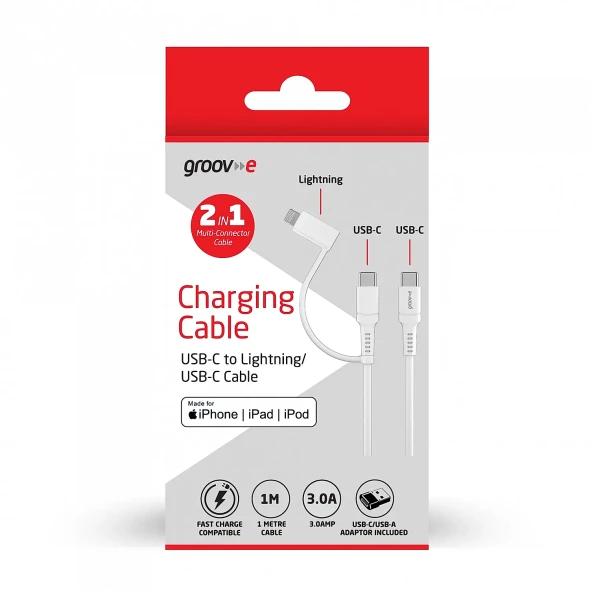  Groove 2 in 1 Multi-Connector Cable USB-C to Lightning / USB-C Cable 1M | GVMA071WE 