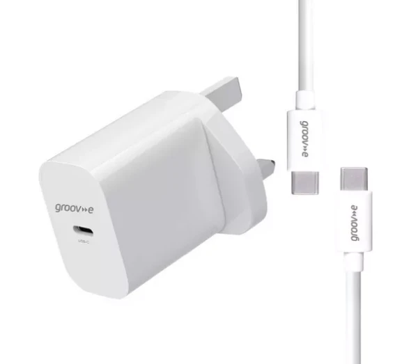  Groove USB-C Wall Charger 25W with USB-C to USB-C Cable - White | GVMA112WE 